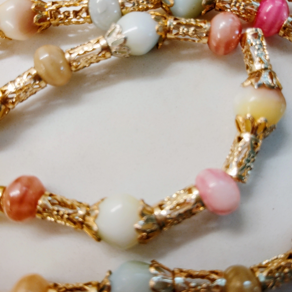 Multicolor Pastel Acrylic Beaded Necklace with Gold-tone Accents - Picture 4 of 4